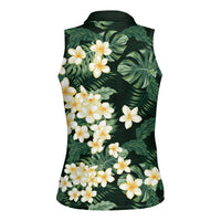 Hawaii Plumeria Tropical Leaves Women Sleeveless Polo Shirt Monstera Calathea Palm Fronds LT01 - Polynesian Pride