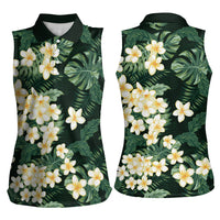 Hawaii Plumeria Tropical Leaves Women Sleeveless Polo Shirt Monstera Calathea Palm Fronds LT01 - Polynesian Pride