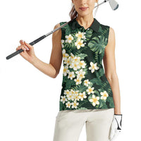Hawaii Plumeria Tropical Leaves Women Sleeveless Polo Shirt Monstera Calathea Palm Fronds LT01 - Polynesian Pride