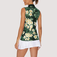 Hawaii Plumeria Tropical Leaves Women Sleeveless Polo Shirt Monstera Calathea Palm Fronds LT01 - Polynesian Pride