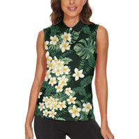 Hawaii Plumeria Tropical Leaves Women Sleeveless Polo Shirt Monstera Calathea Palm Fronds LT01 - Polynesian Pride