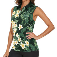 Hawaii Plumeria Tropical Leaves Women Sleeveless Polo Shirt Monstera Calathea Palm Fronds LT01 - Polynesian Pride
