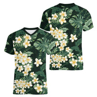 Hawaii Plumeria Tropical Leaves Women V-Neck T-Shirt Monstera Calathea Palm Fronds LT01 - Polynesian Pride