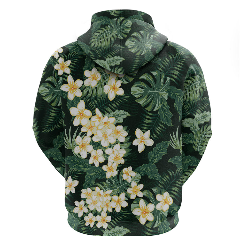 Hawaii Plumeria Tropical Leaves Zip Hoodie Monstera Calathea Palm Fronds LT01 - Polynesian Pride