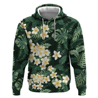 Hawaii Plumeria Tropical Leaves Zip Hoodie Monstera Calathea Palm Fronds LT01 Pullover Hoodie Green - Polynesian Pride