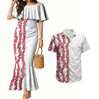 Hawaii Aalii Lei Couples Matching Mermaid Dress and Hawaiian Shirt Aalii Ku Makani LT01 White - Polynesian Pride