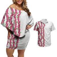 Hawaii Aalii Lei Couples Matching Off Shoulder Short Dress and Hawaiian Shirt Aalii Ku Makani LT01 White - Polynesian Pride