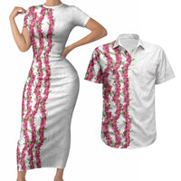 Hawaii Aalii Lei Couples Matching Short Sleeve Bodycon Dress and Hawaiian Shirt Aalii Ku Makani LT01 White - Polynesian Pride