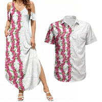 Hawaii Aalii Lei Couples Matching Summer Maxi Dress and Hawaiian Shirt Aalii Ku Makani LT01 White - Polynesian Pride