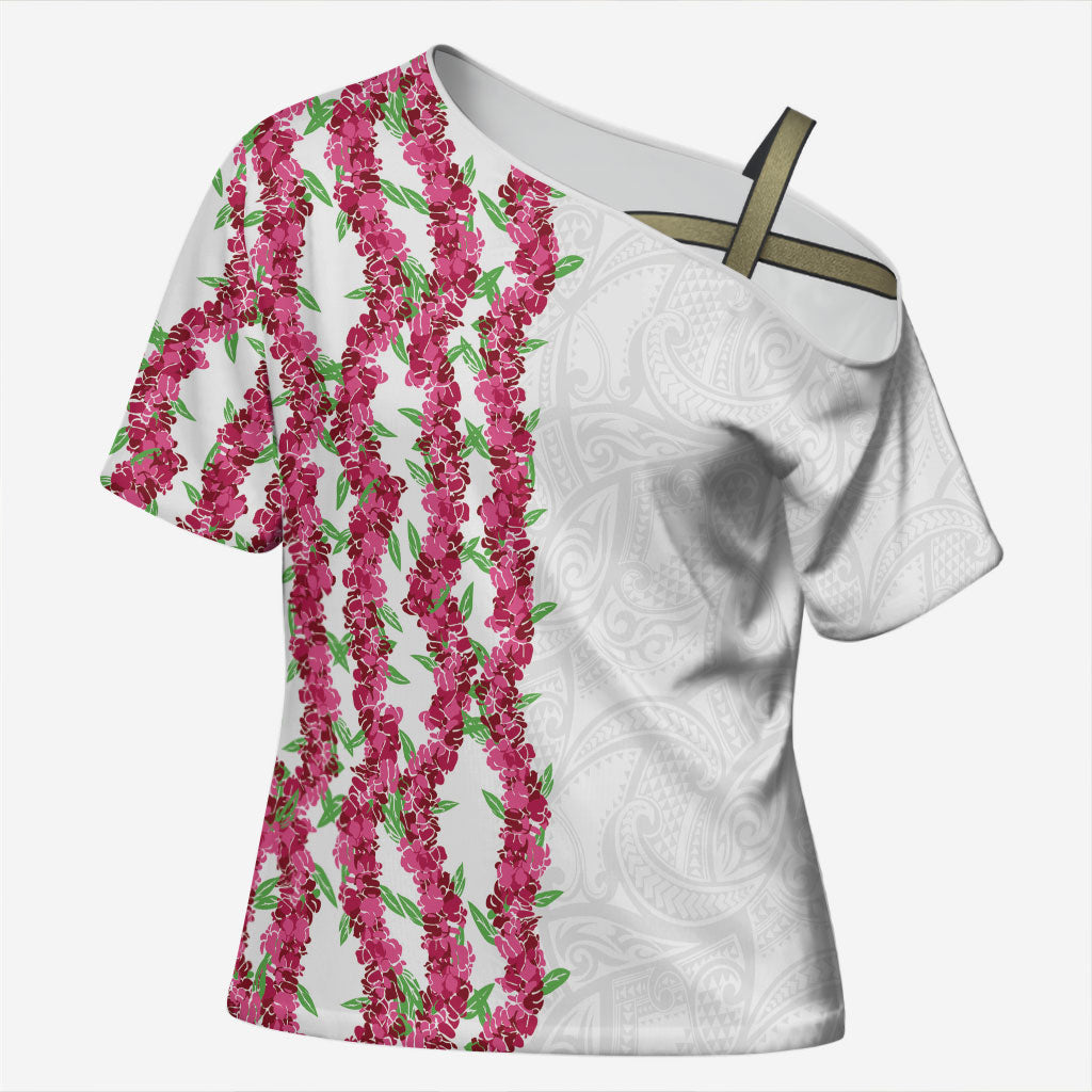 Hawaii Aalii Lei Cross Shoulder Shirt Aalii Ku Makani LT01 Female White - Polynesian Pride