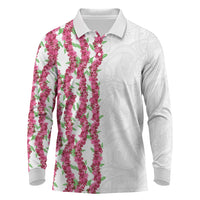 Hawaii Aalii Lei Long Sleeve Polo Shirt Aalii Ku Makani LT01 White - Polynesian Pride