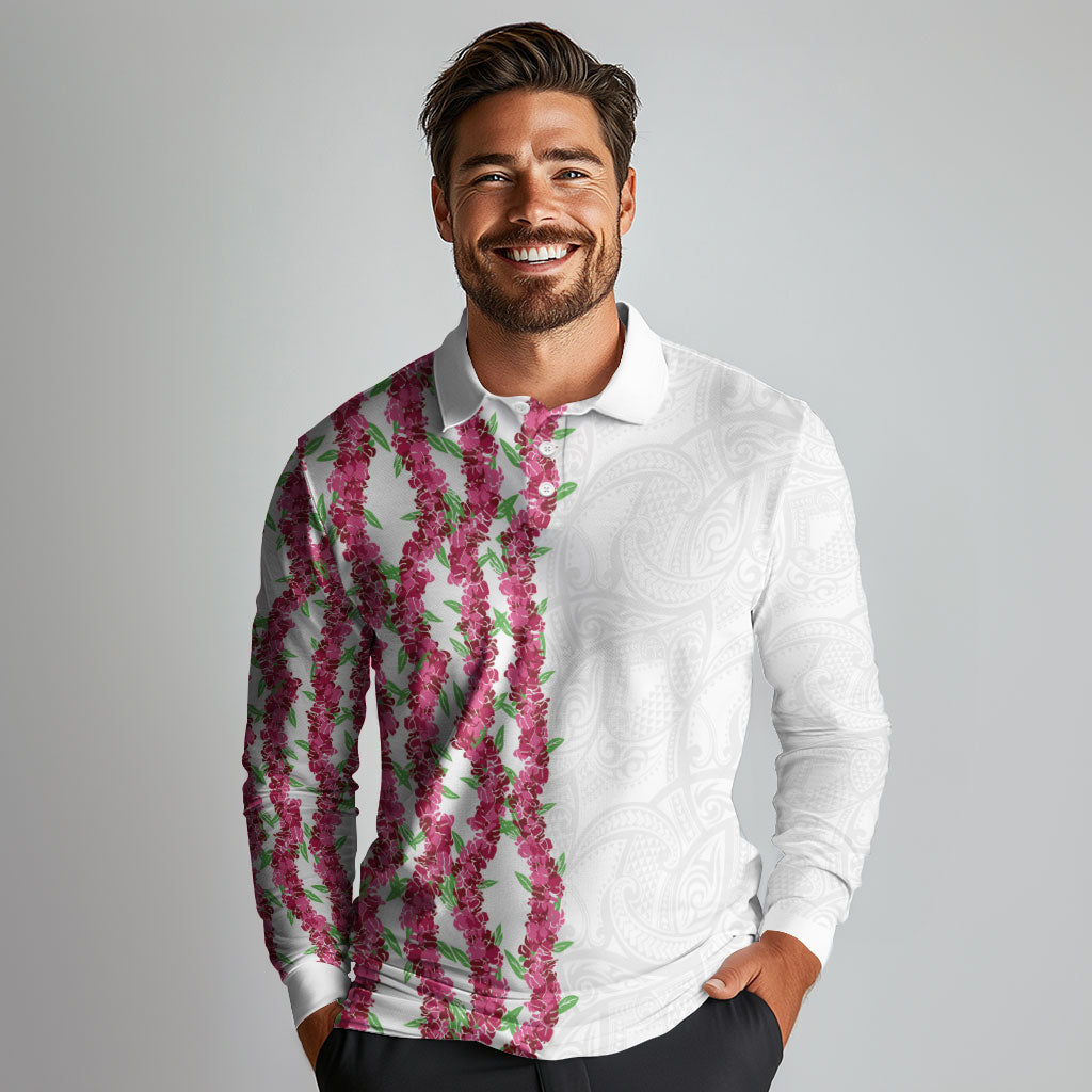 Hawaii Aalii Lei Long Sleeve Polo Shirt Aalii Ku Makani LT01 - Polynesian Pride