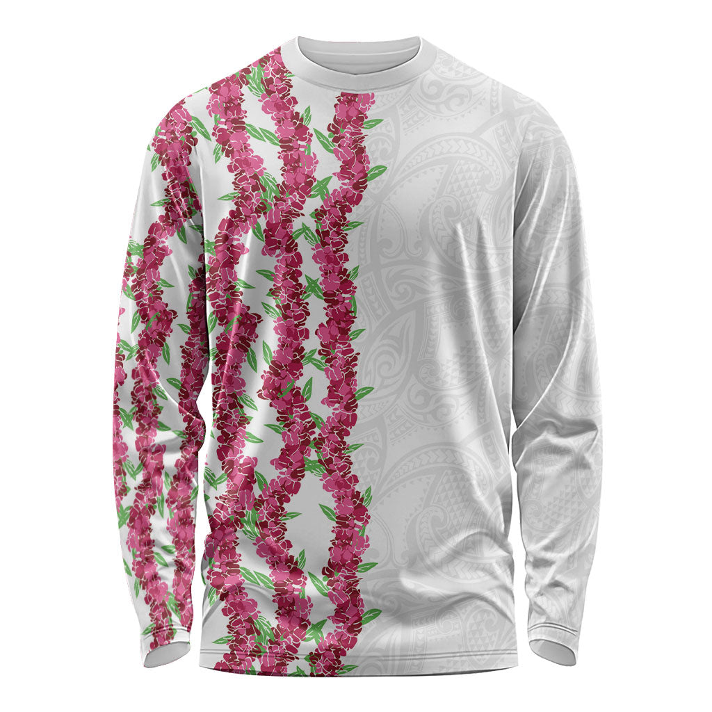 Hawaii Aalii Lei Long Sleeve Shirt Aalii Ku Makani LT01 Unisex White - Polynesian Pride