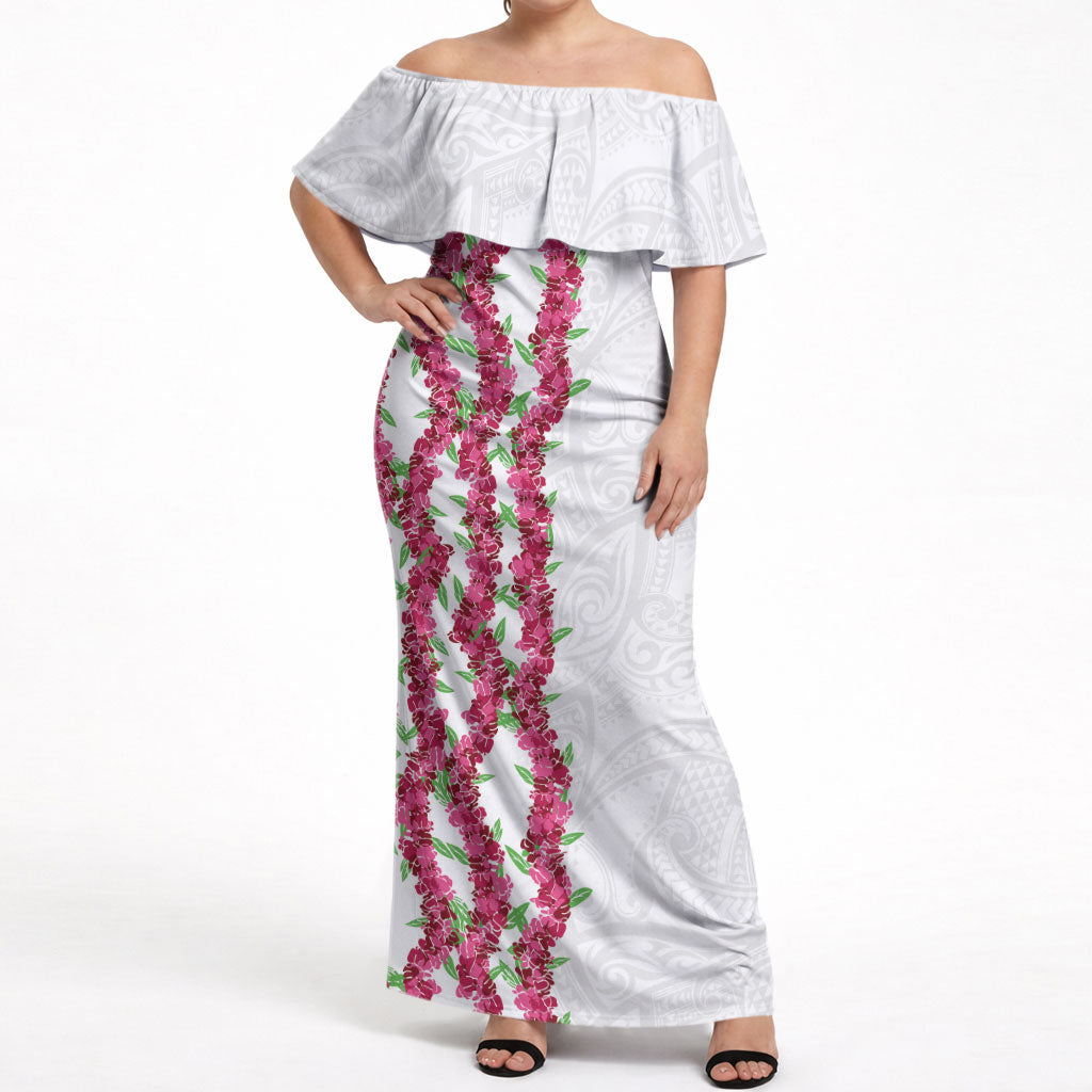 Hawaii Aalii Lei Off Shoulder Maxi Dress Aalii Ku Makani LT01 Women White - Polynesian Pride
