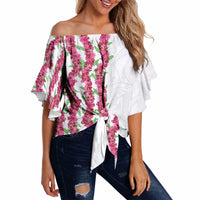 Hawaii Aalii Lei Off Shoulder Wrap Waist Top Aalii Ku Makani LT01 White - Polynesian Pride