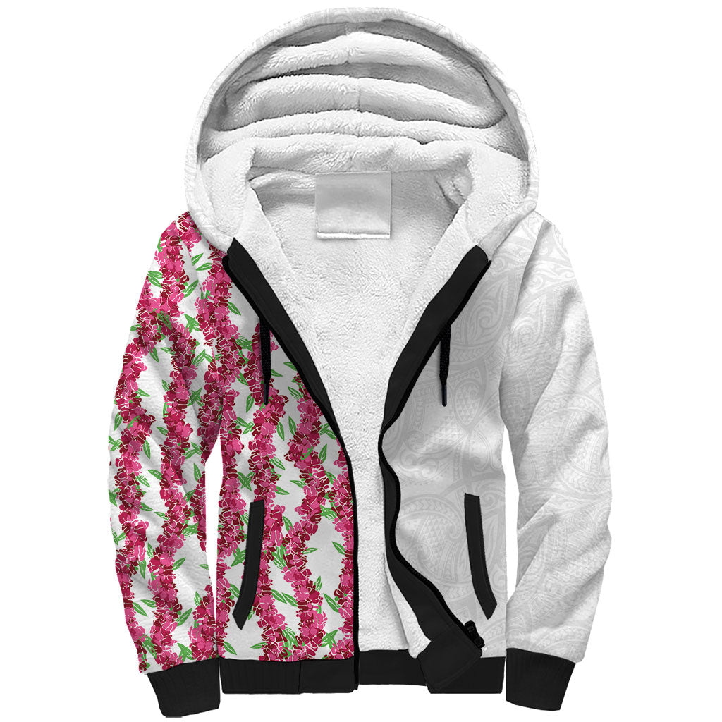 Hawaii Aalii Lei Sherpa Hoodie Aalii Ku Makani LT01 Unisex White - Polynesian Pride