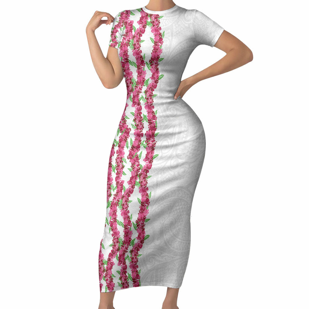 Hawaii Aalii Lei Short Sleeve Bodycon Dress Aalii Ku Makani LT01 Long Dress White - Polynesian Pride