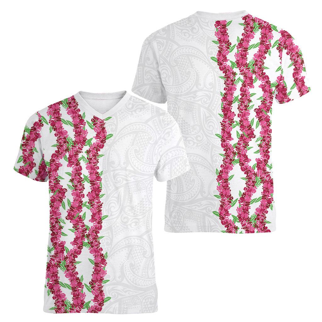 Hawaii Aalii Lei Women V-Neck T-Shirt Aalii Ku Makani LT01 - Polynesian Pride