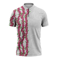 Hawaii Aalii Lei Zipper Polo Shirt Aalii Ku Makani LT01 White - Polynesian Pride