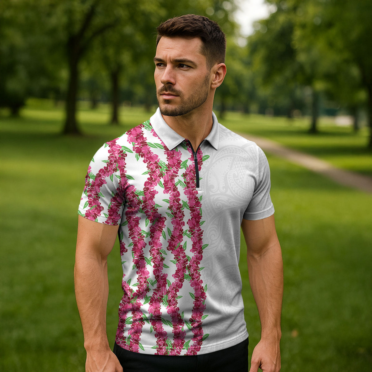 Hawaii Aalii Lei Zipper Polo Shirt Aalii Ku Makani LT01 - Polynesian Pride