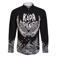 Custom New Zealand Rugby Family Matching Off Shoulder Short Dress and Hawaiian Shirt NZ Opango Forever Silver Fern Heart LT01 Dad's Shirt - Long Sleeve Black - Polynesian Pride