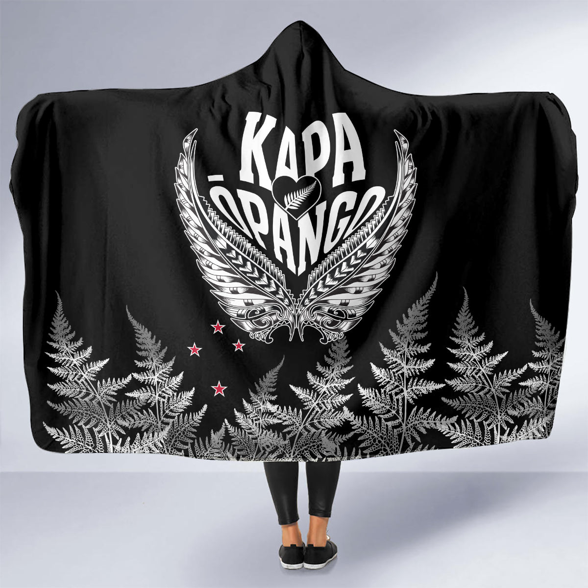 New Zealand Rugby Hooded Blanket NZ Opango Forever Silver Fern Heart LT01 - Polynesian Pride