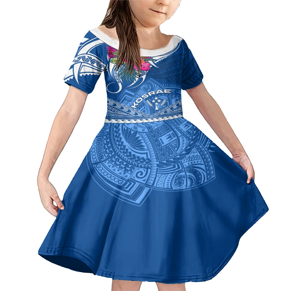 Kosrae Constitution Day Family Matching Mermaid Dress and Hawaiian Shirt Kusaie Special Style LT01 Daughter's Dress Blue - Polynesian Pride