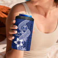 Hafa Adai Guam 4 in 1 Can Cooler Tumbler Polynesian Floral Blue Pattern