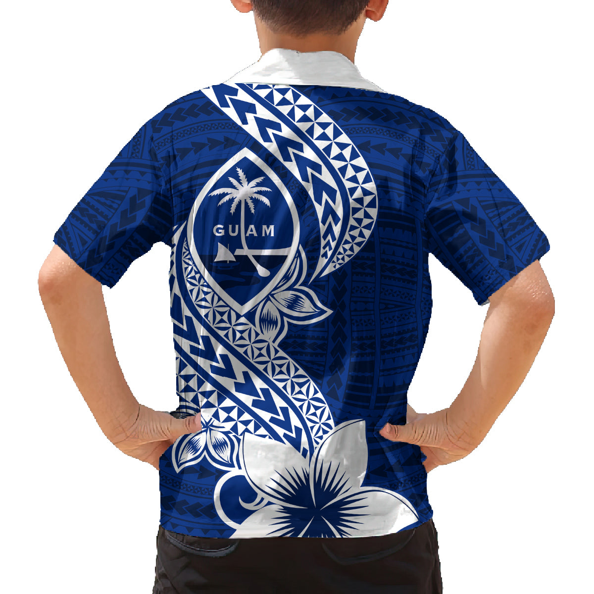 Hafa Adai Guam Family Matching Off Shoulder Maxi Dress and Hawaiian Shirt Polynesian Floral Blue Pattern LT01 - Polynesian Pride