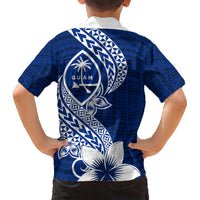 Hafa Adai Guam Family Matching Short Sleeve Bodycon Dress and Hawaiian Shirt Polynesian Floral Blue Pattern LT01 - Polynesian Pride