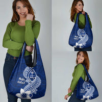 Hafa Adai Guam Grocery Bag Polynesian Floral Blue Pattern