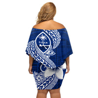Hafa Adai Guam Off Shoulder Short Dress Polynesian Floral Blue Pattern LT01 - Polynesian Pride