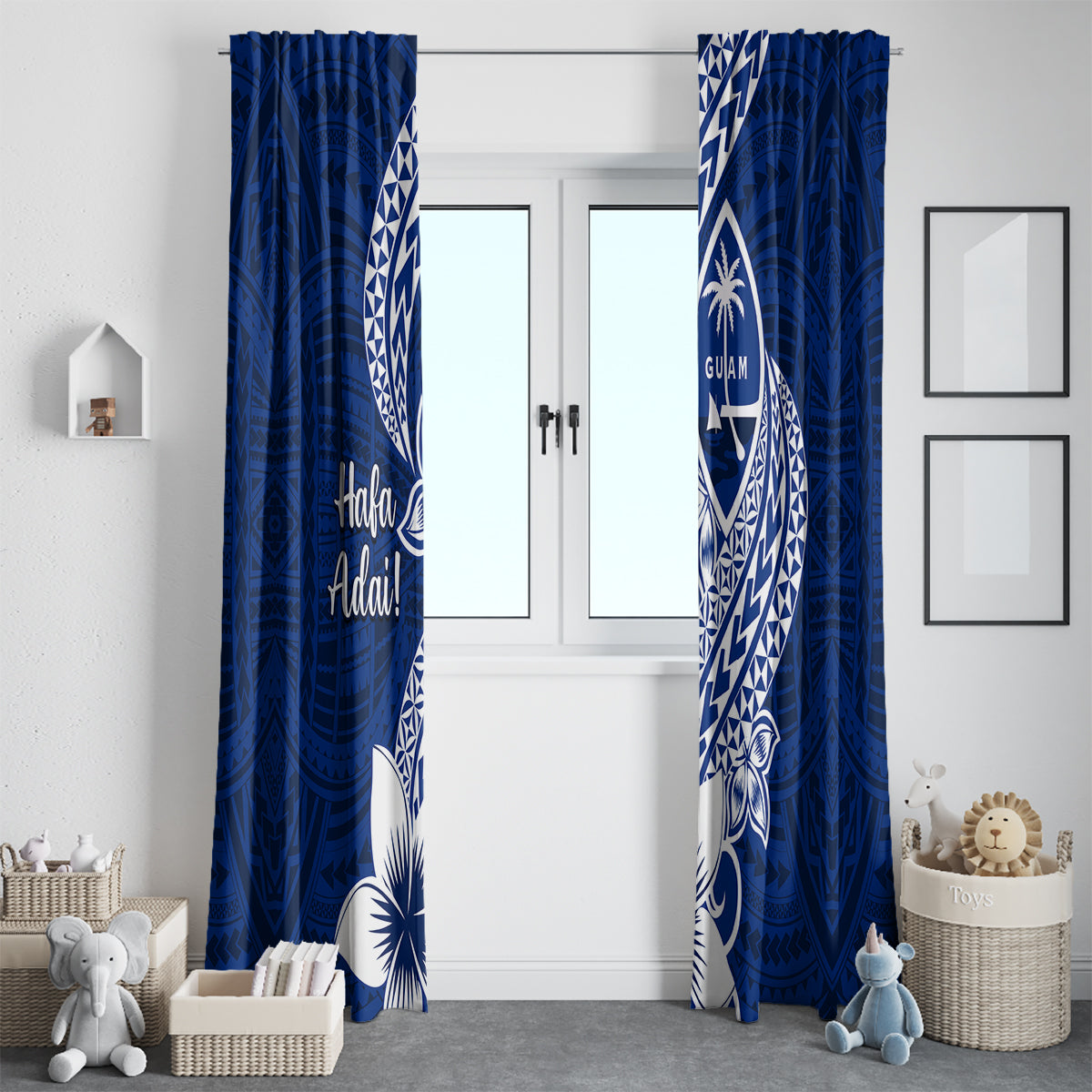 Hafa Adai Guam Window Curtain Polynesian Floral Blue Pattern LT01 - Polynesian Pride