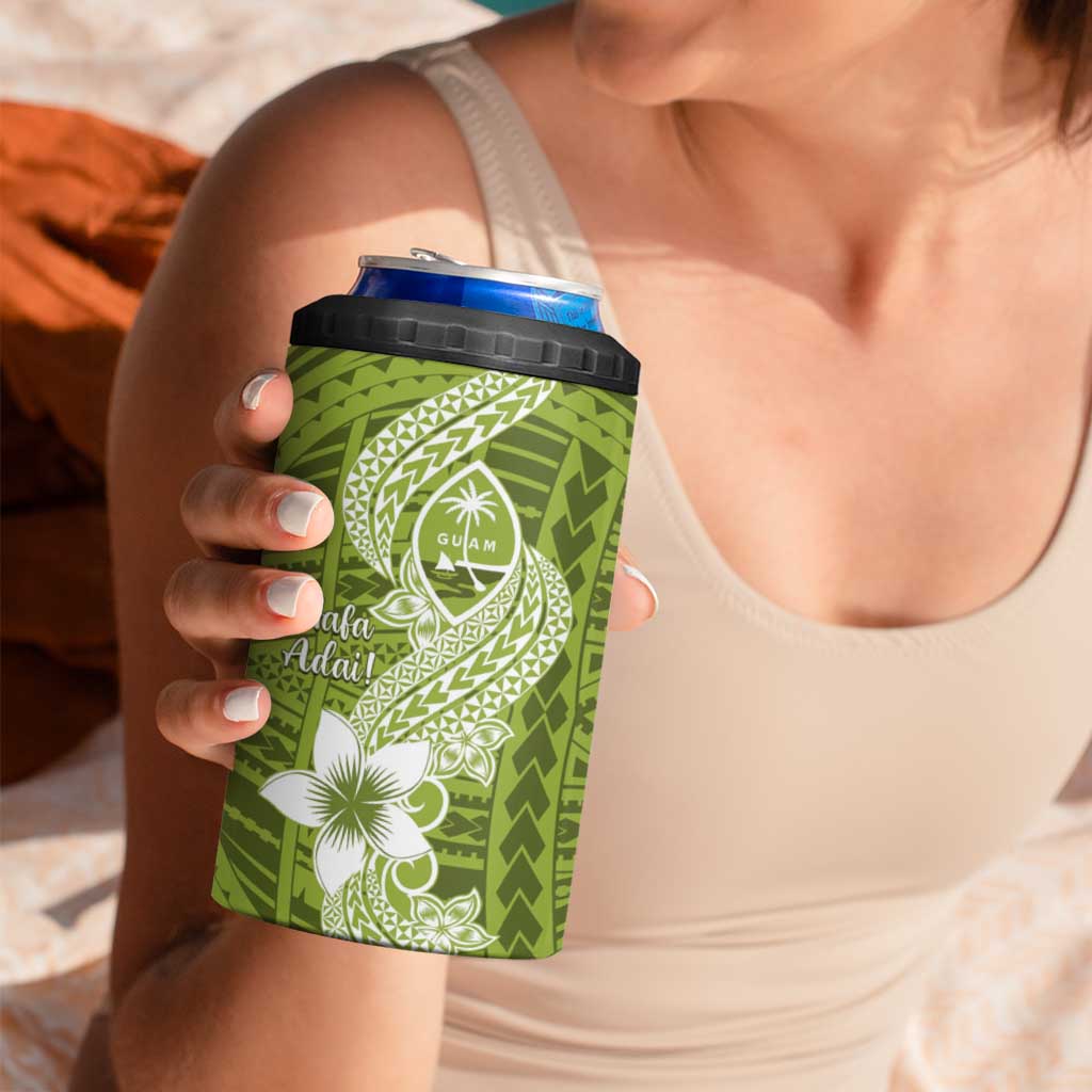 Hafa Adai Guam 4 in 1 Can Cooler Tumbler Polynesian Olive Green Blue Pattern