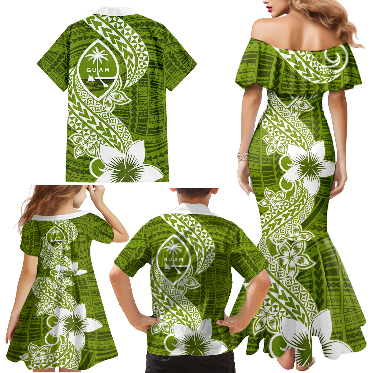 Hafa Adai Guam Family Matching Mermaid Dress and Hawaiian Shirt Polynesian Olive Green Blue Pattern LT01 - Polynesian Pride