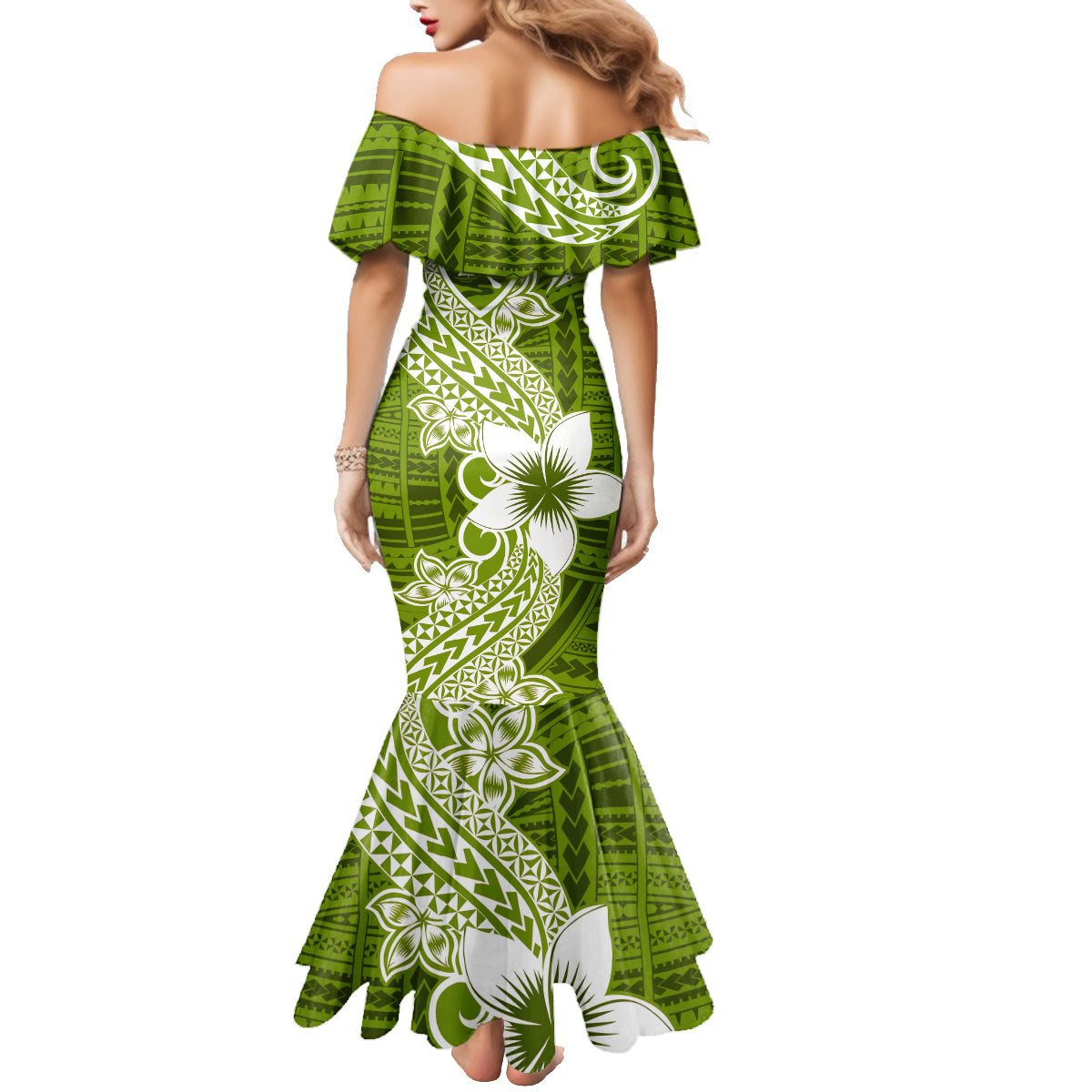 Hafa Adai Guam Family Matching Mermaid Dress and Hawaiian Shirt Polynesian Olive Green Blue Pattern LT01 - Polynesian Pride