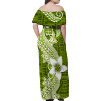 Hafa Adai Guam Family Matching Off Shoulder Maxi Dress and Hawaiian Shirt Polynesian Olive Green Blue Pattern LT01 - Polynesian Pride