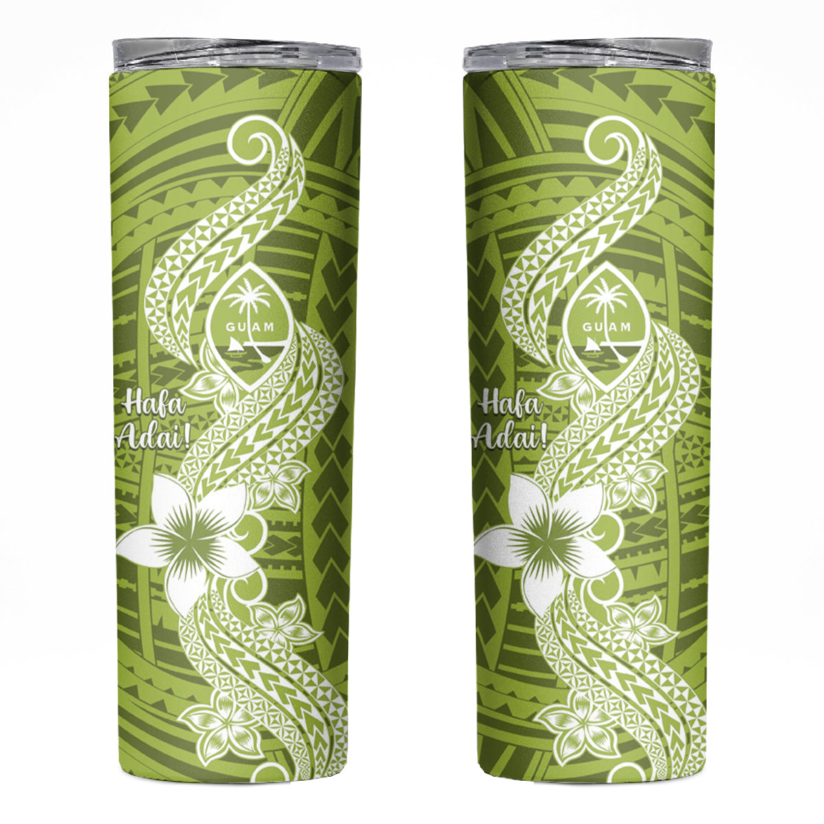 Hafa Adai Guam Skinny Tumbler Polynesian Olive Green Blue Pattern LT01 Green - Polynesian Pride