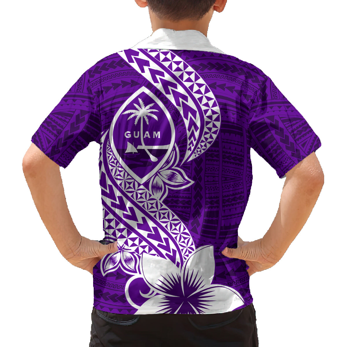 Hafa Adai Guam Family Matching Off Shoulder Long Sleeve Dress and Hawaiian Shirt Polynesian Floral Purple Pattern LT01 - Polynesian Pride