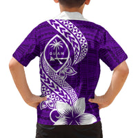 Hafa Adai Guam Family Matching Off Shoulder Long Sleeve Dress and Hawaiian Shirt Polynesian Floral Purple Pattern LT01 - Polynesian Pride