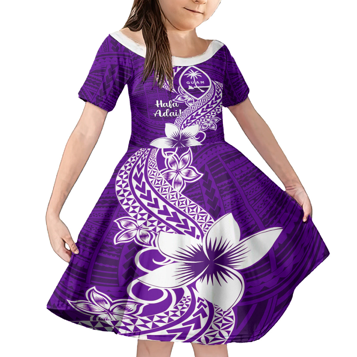 Hafa Adai Guam Family Matching Tank Maxi Dress and Hawaiian Shirt Polynesian Floral Purple Pattern LT01 Daughter's Dress Purple - Polynesian Pride