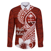 Hafa Adai Guam Family Matching Off Shoulder Maxi Dress and Hawaiian Shirt Polynesian Floral Red Pattern LT01 Dad's Shirt - Long Sleeve Red - Polynesian Pride