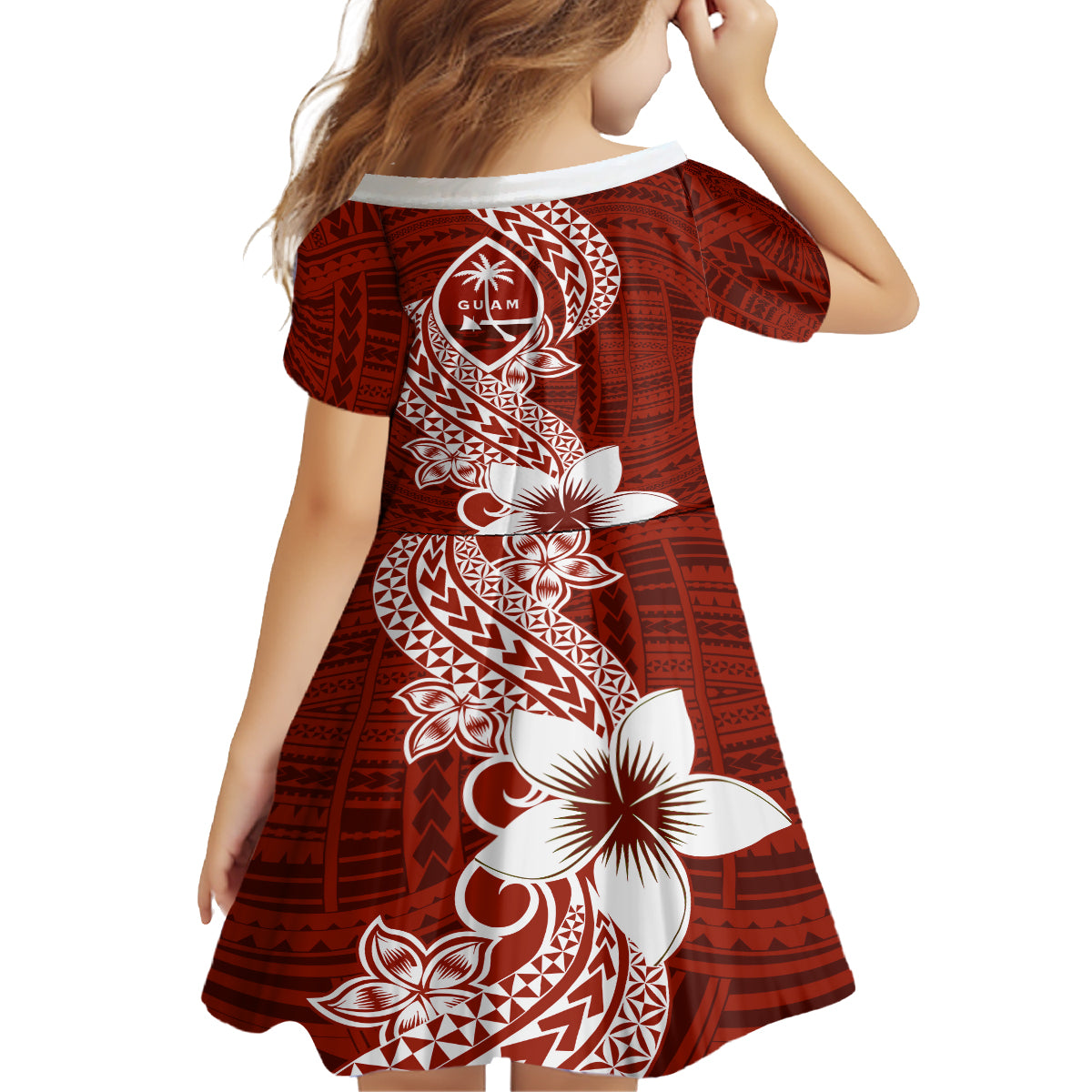Hafa Adai Guam Kid Short Sleeve Dress Polynesian Floral Red Pattern LT01 - Polynesian Pride