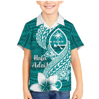 Hafa Adai Guam Family Matching Mermaid Dress and Hawaiian Shirt Polynesian Floral Teal Pattern LT01 Son's Shirt Teal - Polynesian Pride