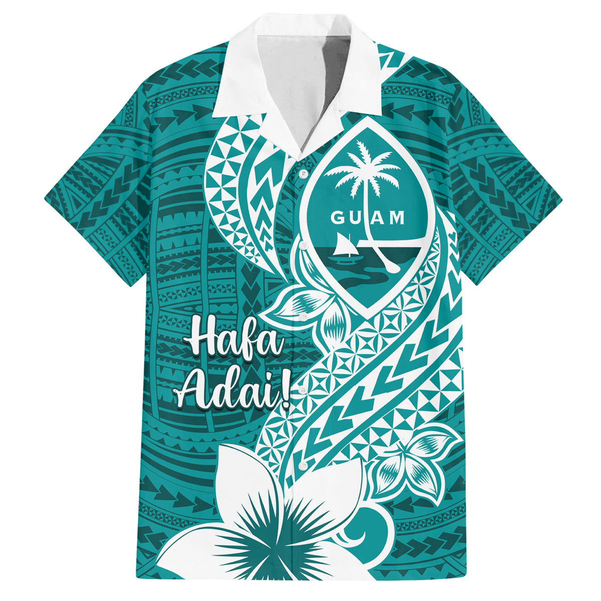 Hafa Adai Guam Family Matching Off Shoulder Maxi Dress and Hawaiian Shirt Polynesian Floral Teal Pattern LT01 Dad's Shirt - Short Sleeve Teal - Polynesian Pride