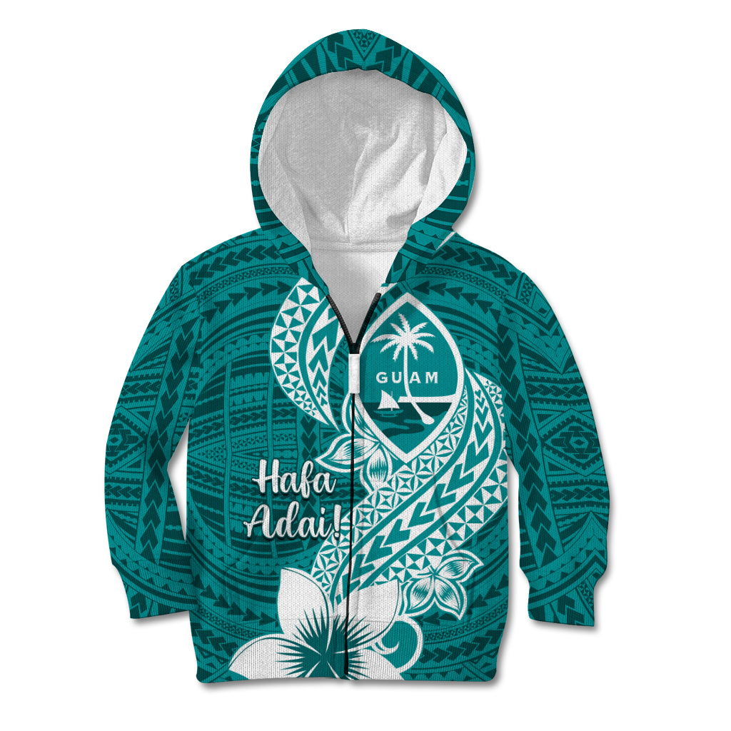 Hafa Adai Guam Kid Hoodie Polynesian Floral Teal Pattern LT01 Zip Hoodie Teal - Polynesian Pride