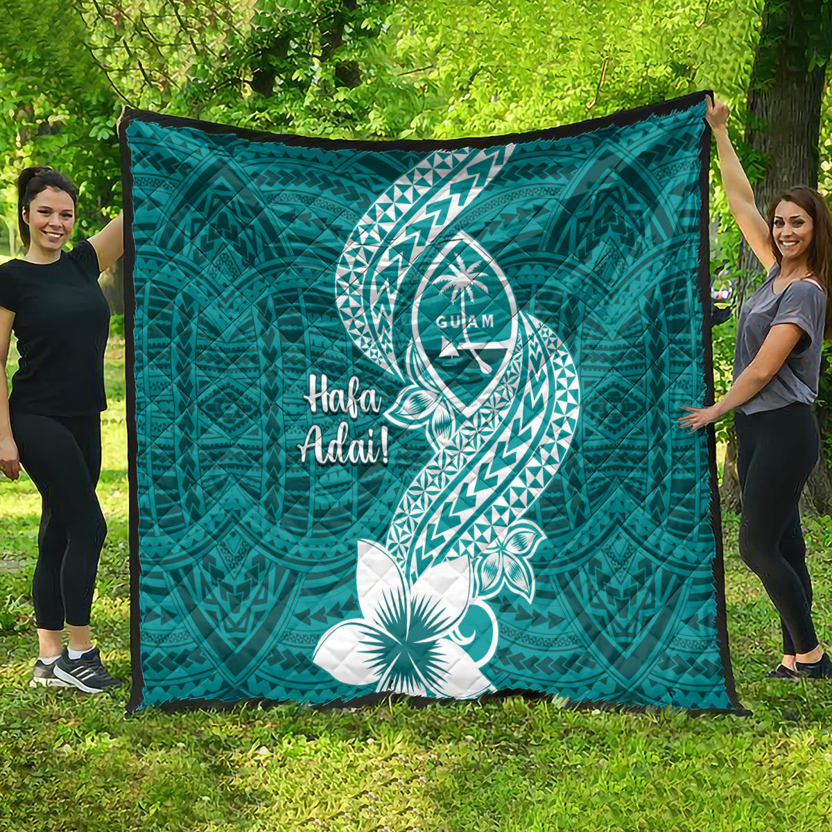 Hafa Adai Guam Quilt Polynesian Floral Teal Pattern LT01 - Polynesian Pride
