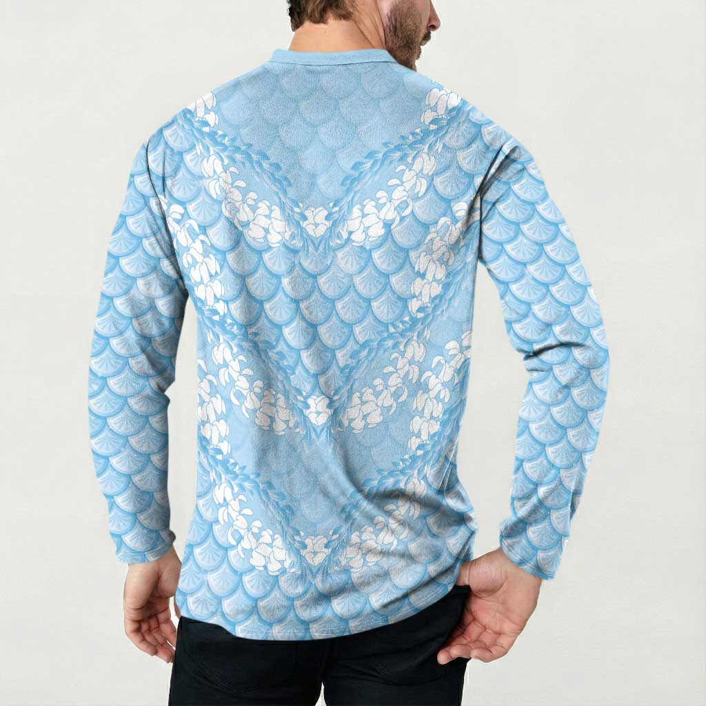 Baby Blue Mermaid Puakenikeni Maile Lei Button Sweatshirt