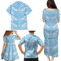 Baby Blue Mermaid Puakenikeni Maile Lei Family Matching Puletasi and Hawaiian Shirt LT01 - Polynesian Pride