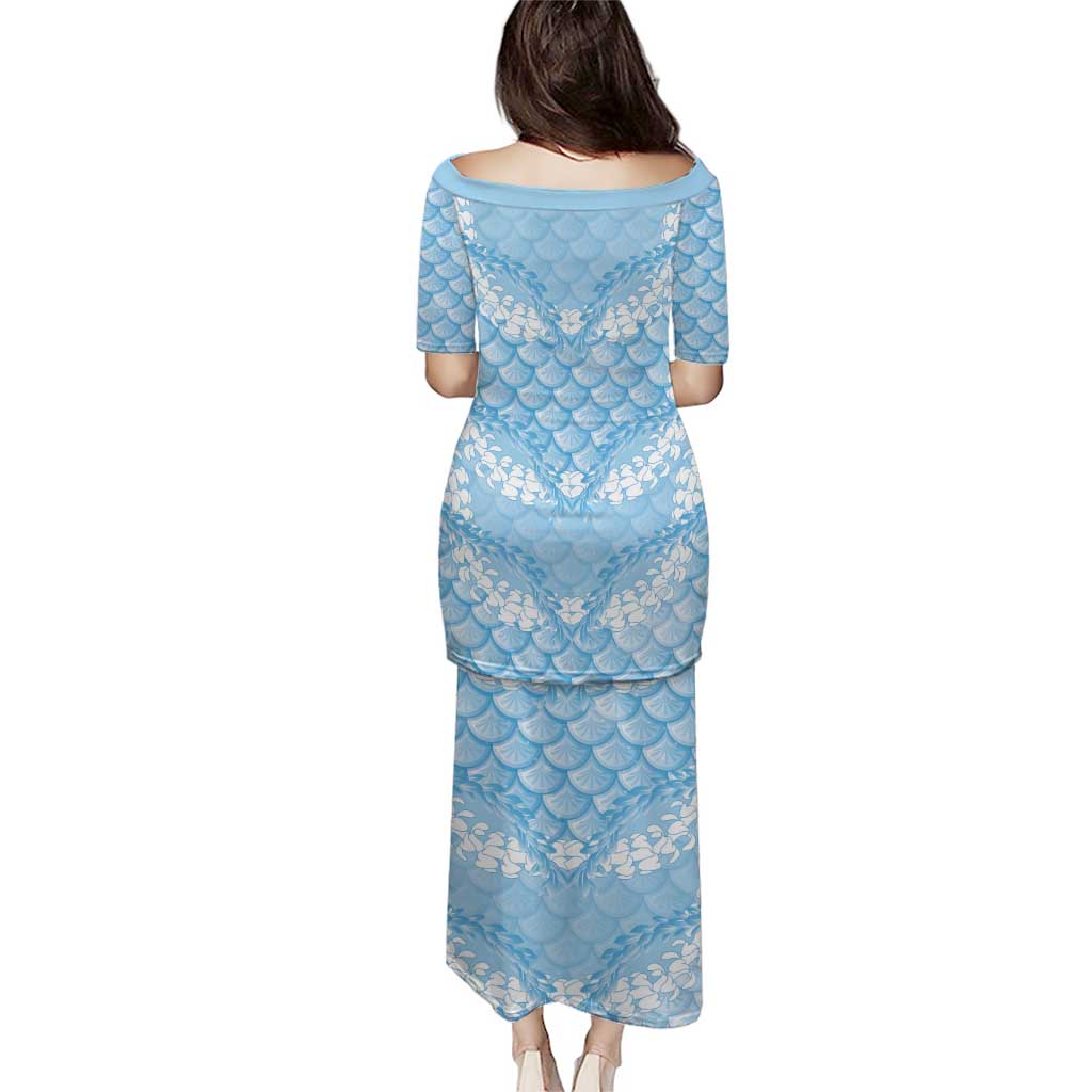 Baby Blue Mermaid Puakenikeni Maile Lei Family Matching Puletasi and Hawaiian Shirt LT01 - Polynesian Pride